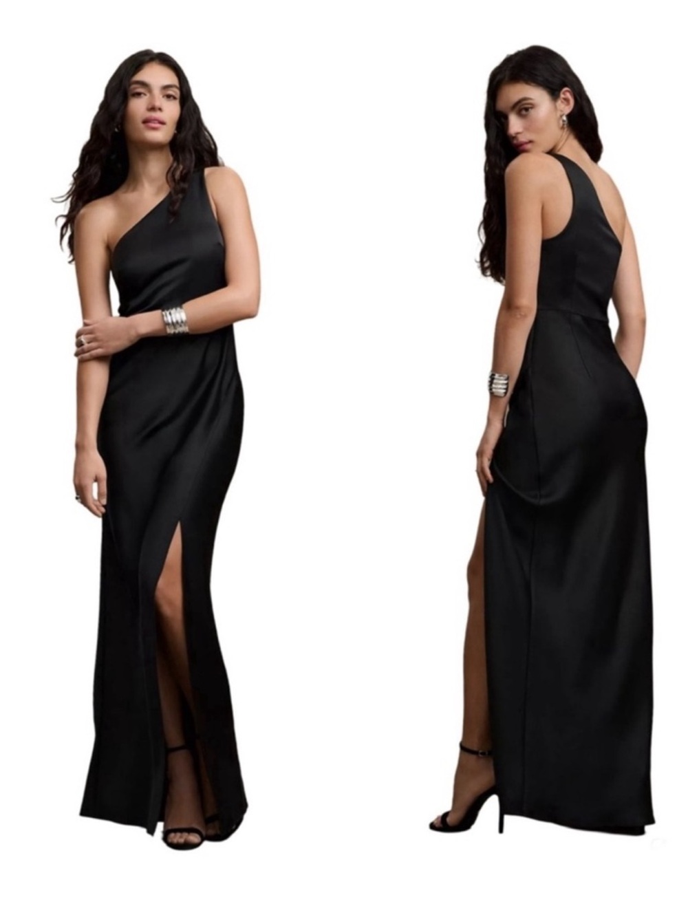 BHLDN Dylan One Shoulder Satin Gown Size 10 Black NWT Bridal Black Tie Formal